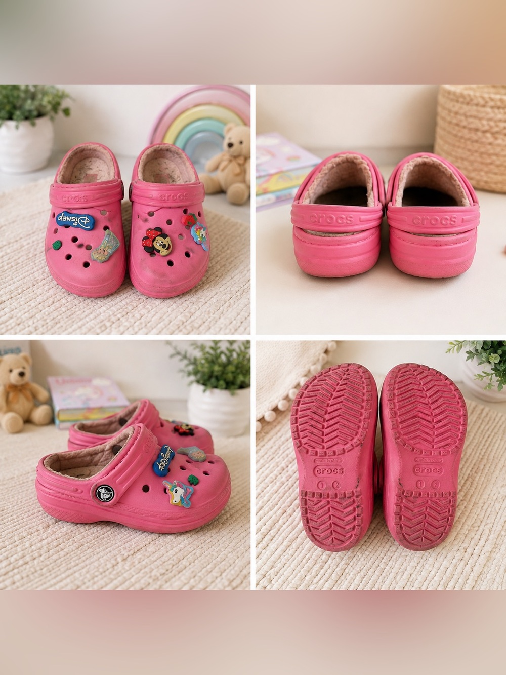 CROCS Pink Kids Slip-On Clogs with Disney Charms
